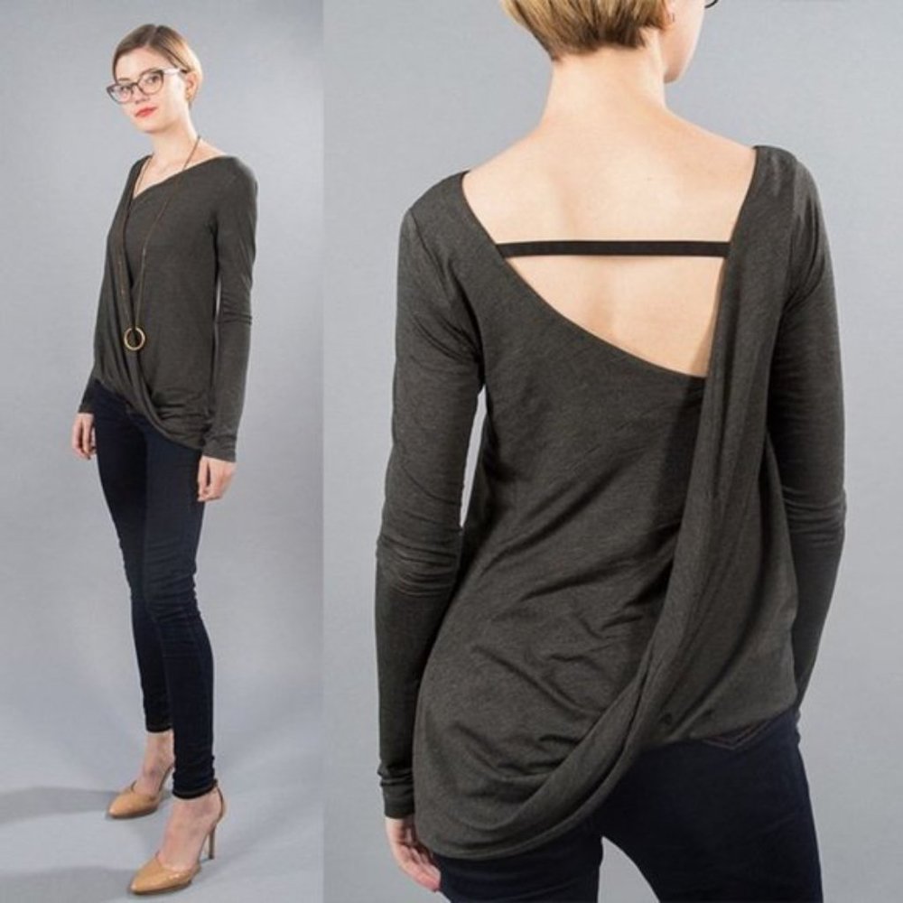 Betabrand Aphrodite draped knit top in BLACK size L